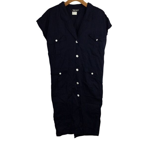 Fendi 365 Roma Womens Vintage Button-Up Midi Dress Cotton Collared Blue Size 44 - Picture 1 of 16